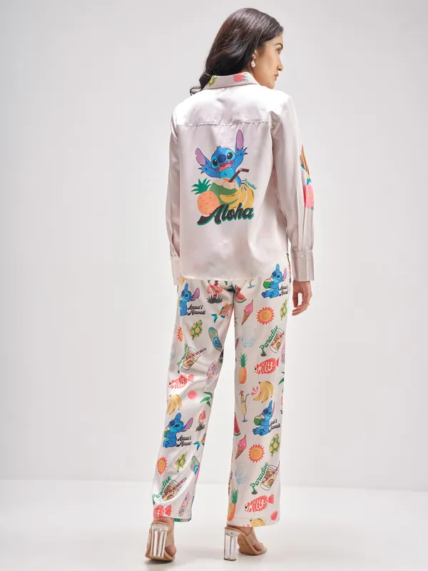 Disney By Tokyo Talkies Women Pink Stitch Shirt With Trouser Co-Ords