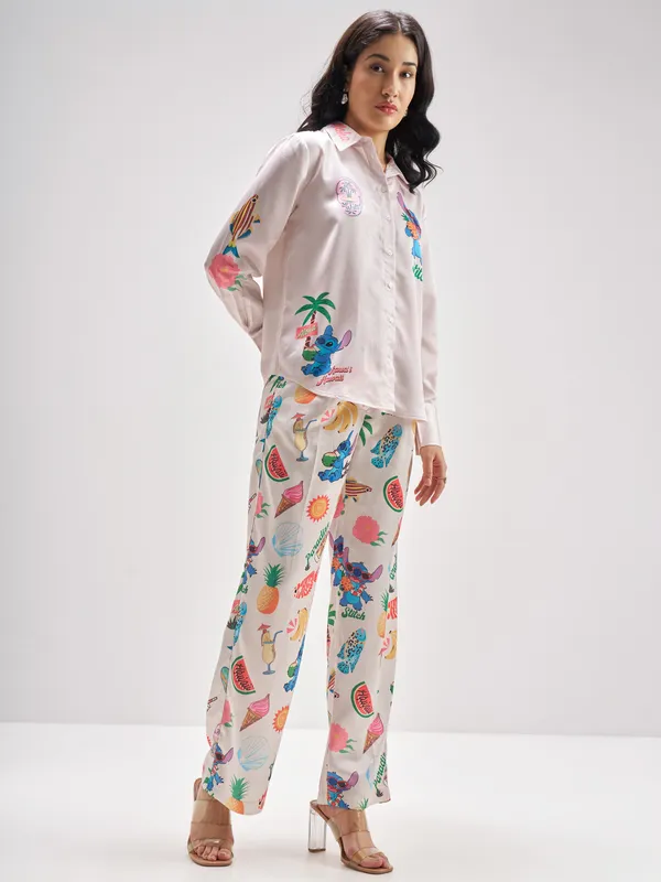 Disney By Tokyo Talkies Women Pink Stitch Shirt With Trouser Co-Ords