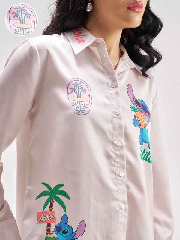 Disney By Tokyo Talkies Women Pink Stitch Shirt With Trouser Co-Ords