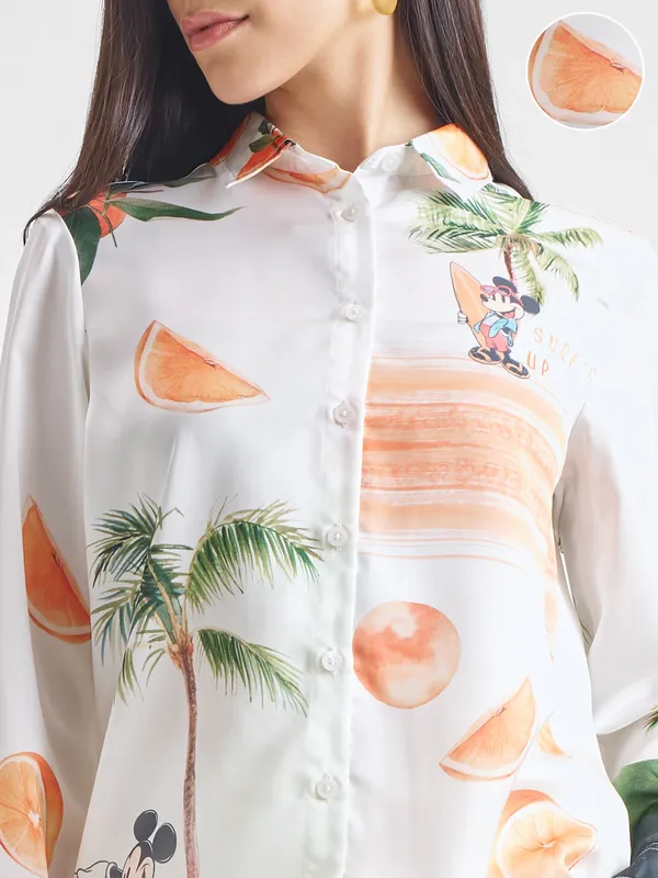 Disney By Tokyo Talkies Women White Mickey Mouse Shirt With Trouser Co-Ords