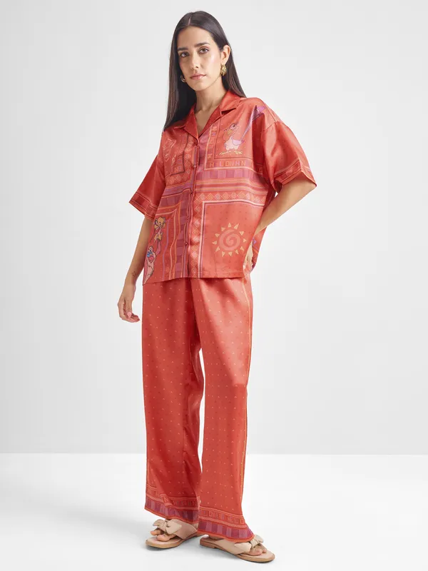 Disney By Tokyo Talkies Women Rust Lion King Shirt With Trouser Co-Ords