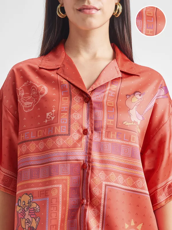 Disney By Tokyo Talkies Women Rust Lion King Shirt With Trouser Co-Ords