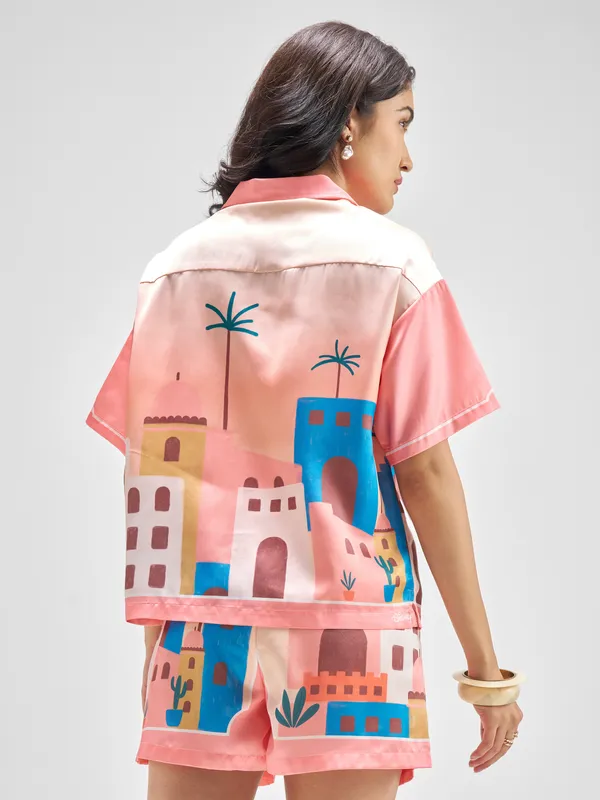 Disney By Tokyo Talkies Women Pink Mickey Mouse Shirt With Shorts Co-Ords