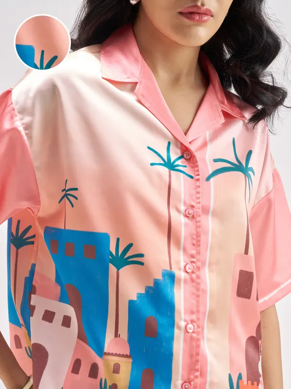 Disney By Tokyo Talkies Women Pink Mickey Mouse Shirt With Shorts Co-Ords