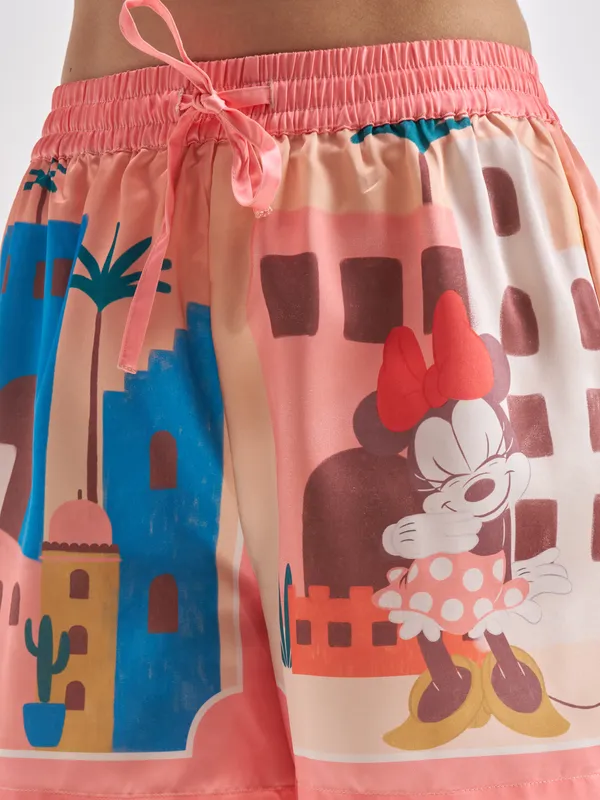 Disney By Tokyo Talkies Women Pink Mickey Mouse Shirt With Shorts Co-Ords