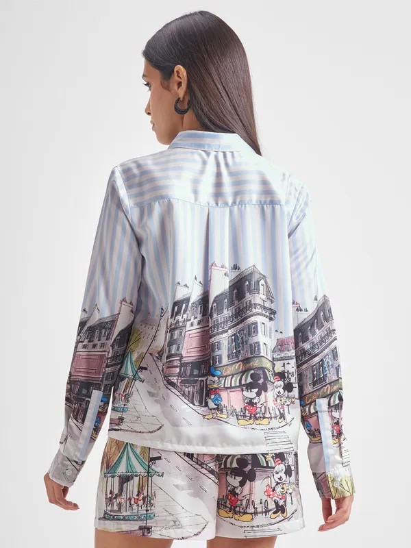 Disney By Tokyo Talkies Women Blue Mickey Mouse Shirt With Short