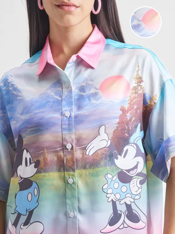 Disney By Tokyo Talkies Women Pink Mickey Mouse Shirt With Trouser