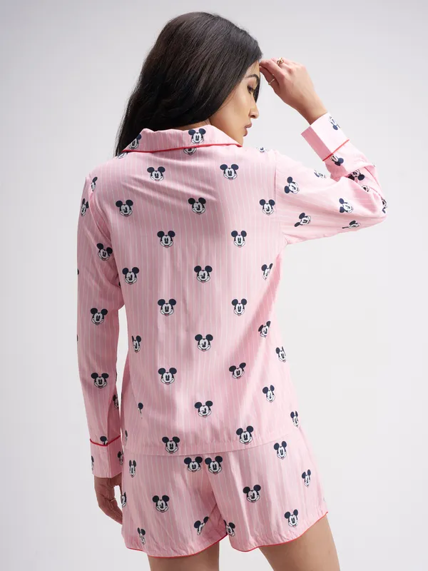 Disney By Tokyo Talkies Women Pink Mickey Mouse Top With Shorts Co-Ords