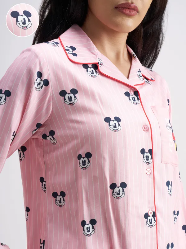 Disney By Tokyo Talkies Women Pink Mickey Mouse Top With Shorts Co-Ords