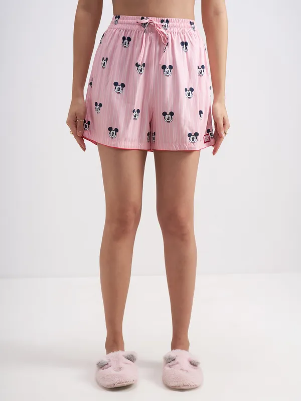 Disney By Tokyo Talkies Women Pink Mickey Mouse Top With Shorts Co-Ords