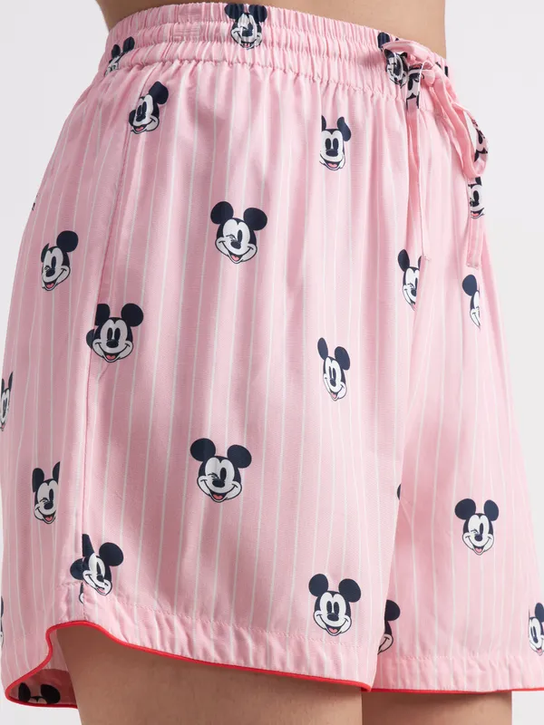 Disney By Tokyo Talkies Women Pink Mickey Mouse Top With Shorts Co-Ords