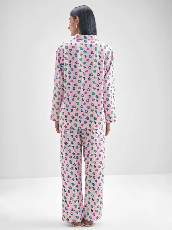 Disney By Tokyo Talkies Women Pink Donald Duck Shirt With Trouser Co-Ords