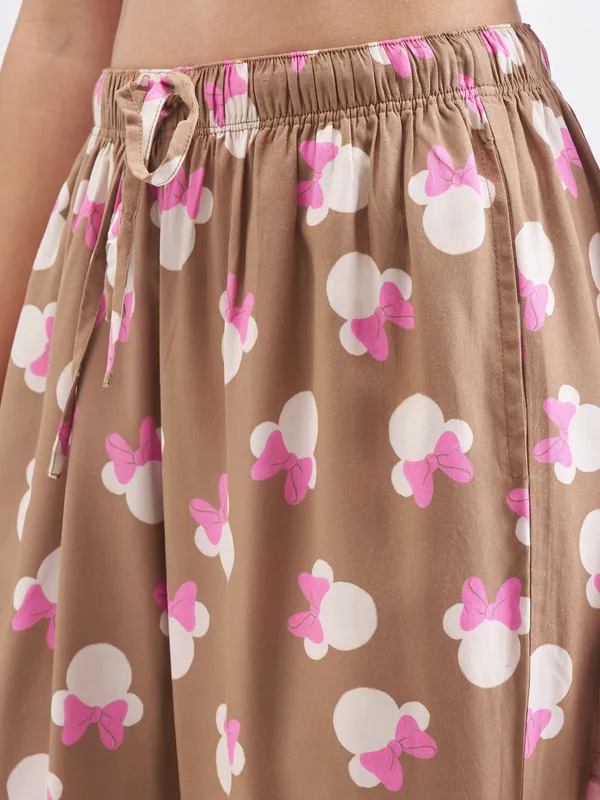 Disney By Tokyo Talkies Women Brown Minnie Mouse Shirt With Trouser Co-Ords