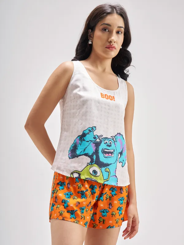 Disney By Tokyo Talkies Women Multi Monsters, Inc. Top With Shorts Co-Ords