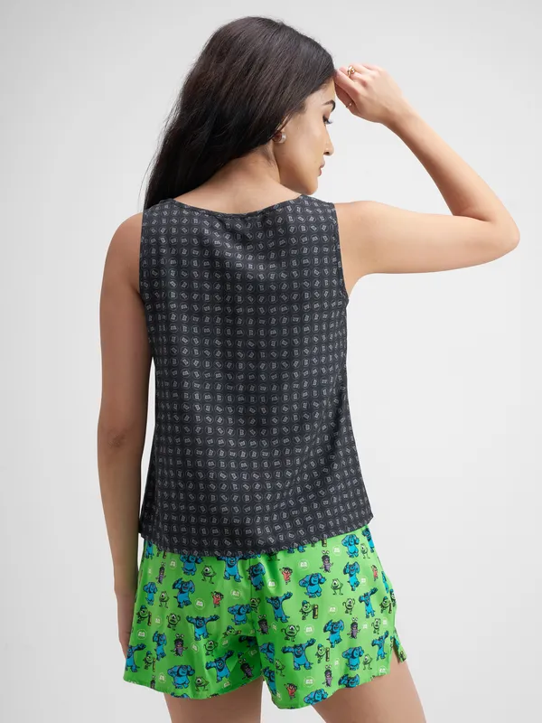 Disney By Tokyo Talkies Women Black Monster Inc. Top With Shorts Co-Ords