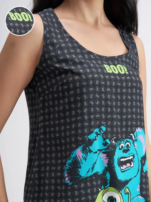 Disney By Tokyo Talkies Women Black Monster Inc. Top With Shorts Co-Ords