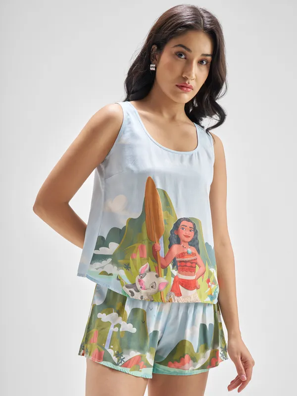 Disney By Tokyo Talkies Women Multi Moana Top With Shorts Co-Ords
