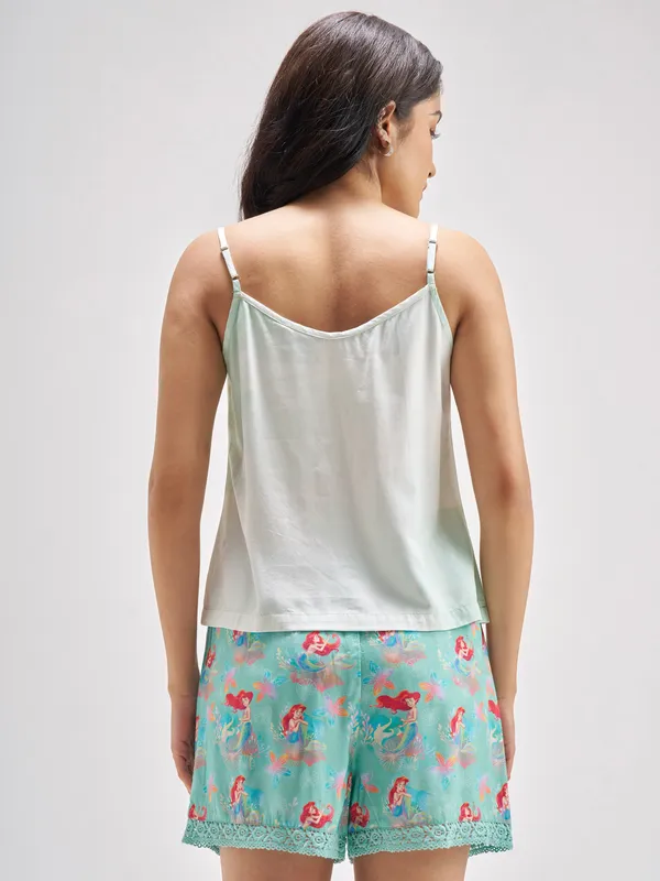 Disney By Tokyo Talkies Women Turquoise Little Mermaid Top With Shorts Co-Ords