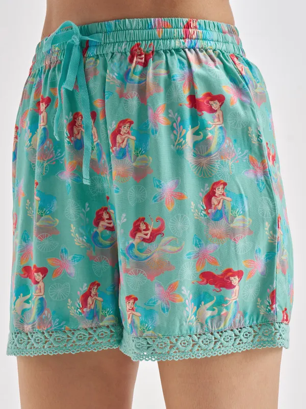 Disney By Tokyo Talkies Women Turquoise Little Mermaid Top With Shorts Co-Ords
