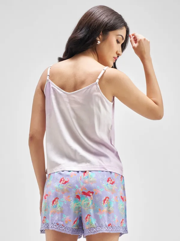 Disney By Tokyo Talkies Women Lavender Little Mermaid Top With Shorts Co-Ords