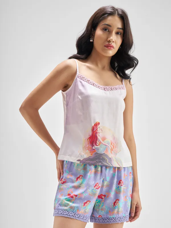 Disney By Tokyo Talkies Women Lavender Little Mermaid Top With Shorts Co-Ords
