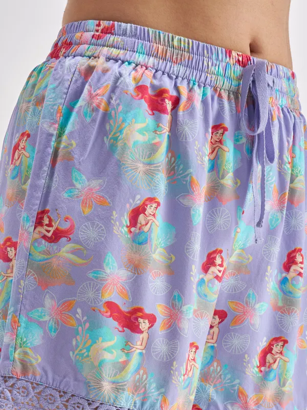 Disney By Tokyo Talkies Women Lavender Little Mermaid Top With Shorts Co-Ords