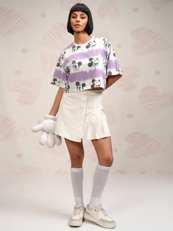 Disney By Tokyo Talkies Women Lavender Mickey Mouse Printed Boxy Top