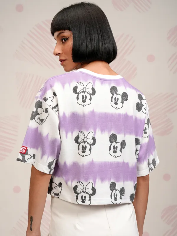Disney By Tokyo Talkies Women Lavender Mickey Mouse Printed Boxy Top