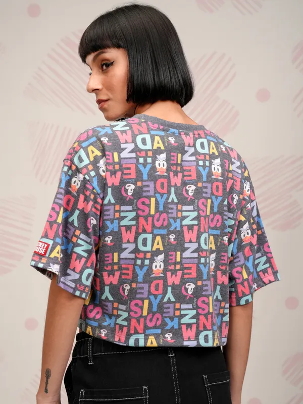 Disney By Tokyo Talkies Women Black Mickey Mouse Printed Round Neck T-Shirt