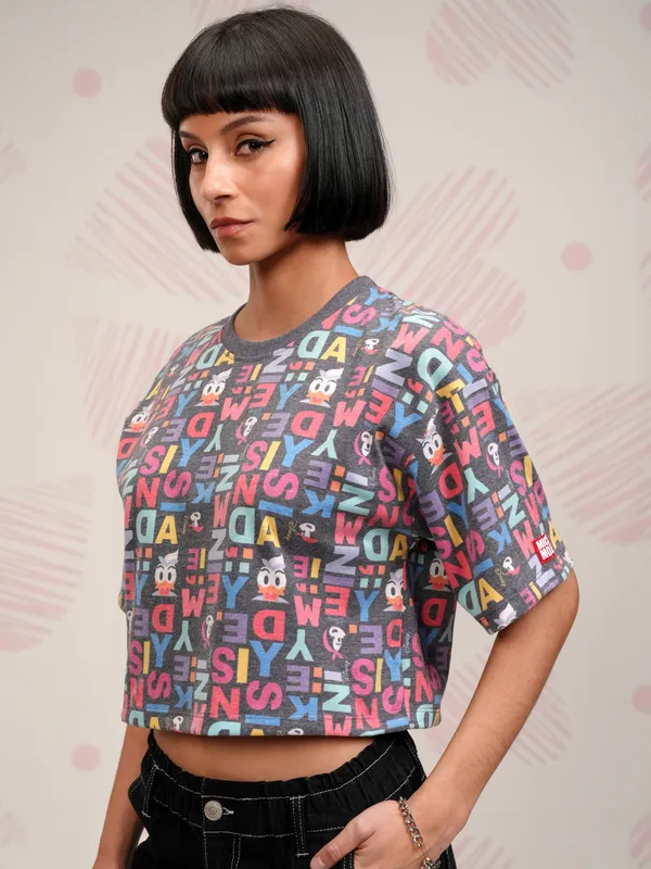 Disney By Tokyo Talkies Women Black Mickey Mouse Printed Round Neck T-Shirt