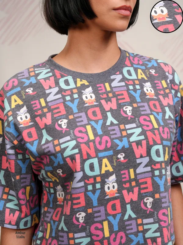 Disney By Tokyo Talkies Women Black Mickey Mouse Printed Round Neck T-Shirt