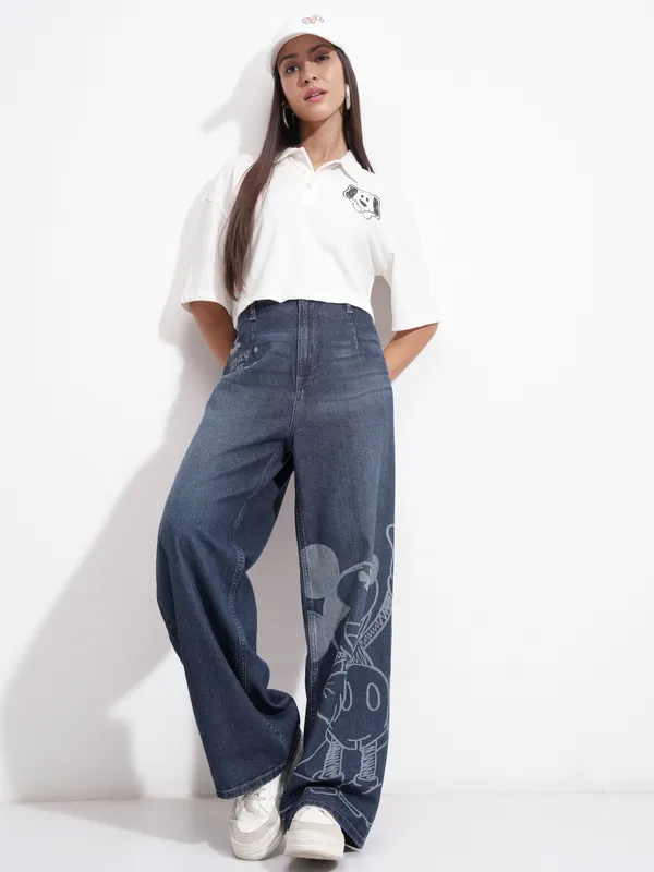 Mickey Mouse Women Wide Leg Jeans