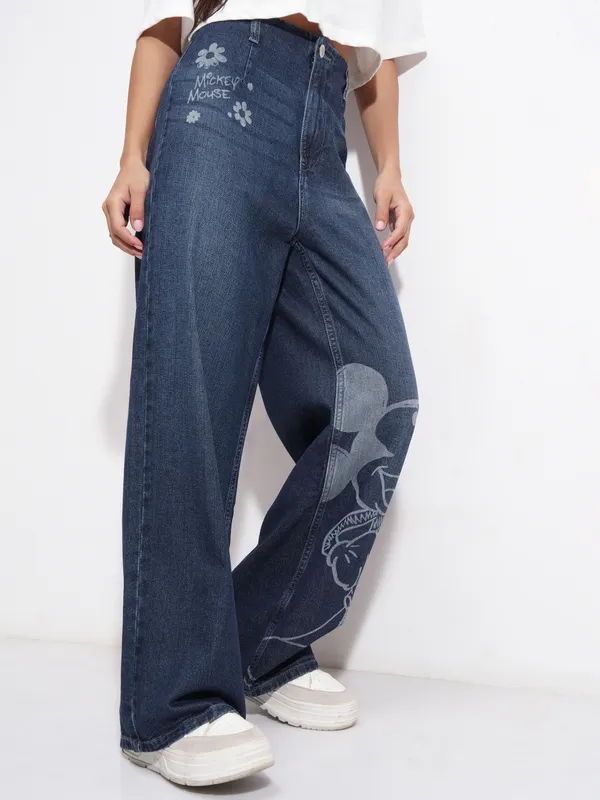 Mickey Mouse Women Wide Leg Jeans