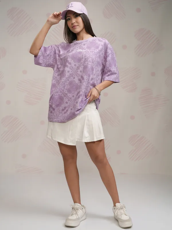 Disney By Tokyo Talkies Women Lavender Mickey Mouse Printed Round Neck T-Shirt
