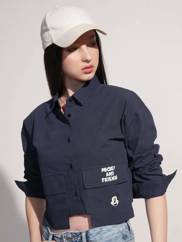 Disney By Tokyo Talkies Women Navy Blue Mickey And Friends Printed Casual Shirt