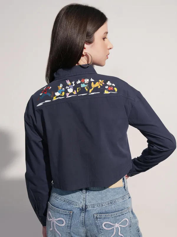 Disney By Tokyo Talkies Women Navy Blue Mickey And Friends Printed Casual Shirt