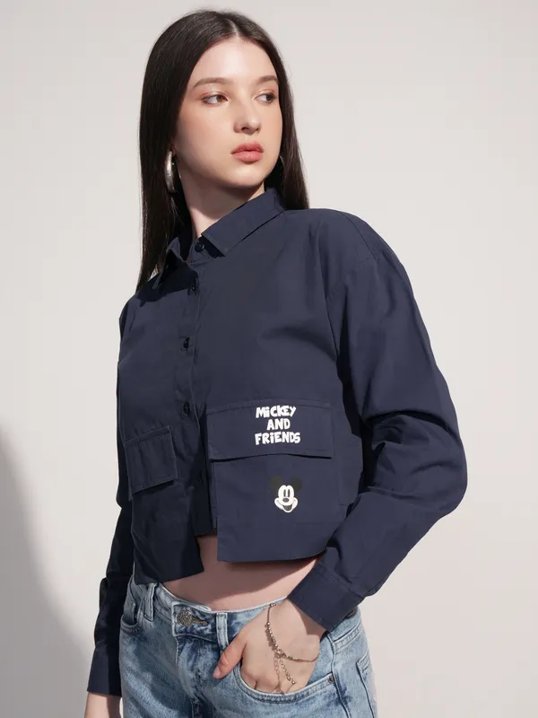 Disney By Tokyo Talkies Women Navy Blue Mickey And Friends Printed Casual Shirt