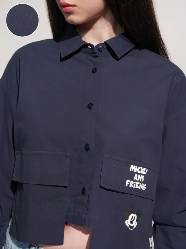 Disney By Tokyo Talkies Women Navy Blue Mickey And Friends Printed Casual Shirt