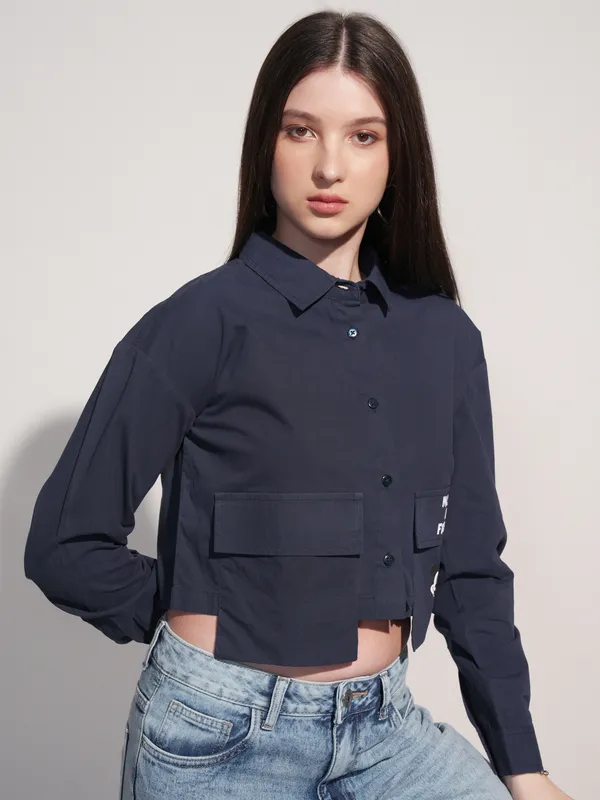 Disney By Tokyo Talkies Women Navy Blue Mickey And Friends Printed Casual Shirt