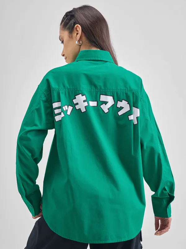 Disney By Street By Tokyo Talkies Women Green Mickey Mouse Printed Casual Shirt