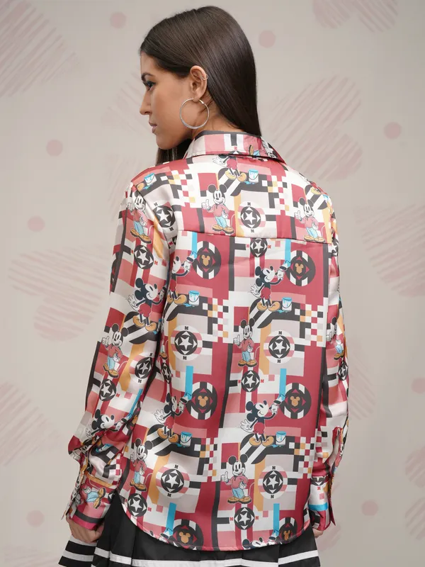 Disney By Tokyo Talkies Women Maroon Mickey Mouse Printed Casual Shirt