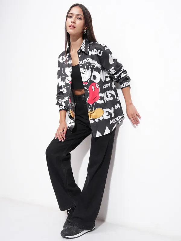 Disney By Tokyo Talkies Women White Mickey Mouse Printed Casual Shirt