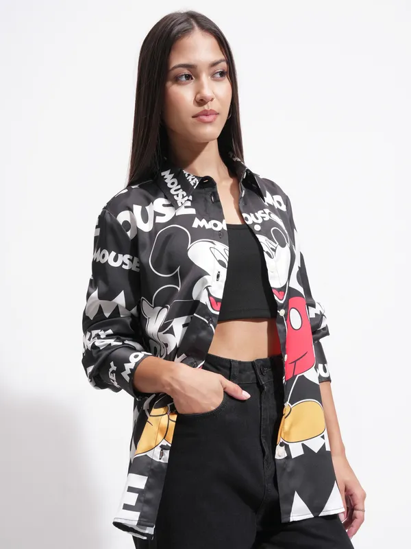 Disney By Tokyo Talkies Women White Mickey Mouse Printed Casual Shirt