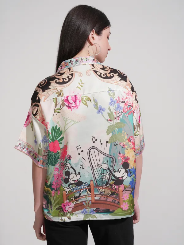 Disney By Tokyo Talkies Women White Mickey & Friends Printed Casual Shirt