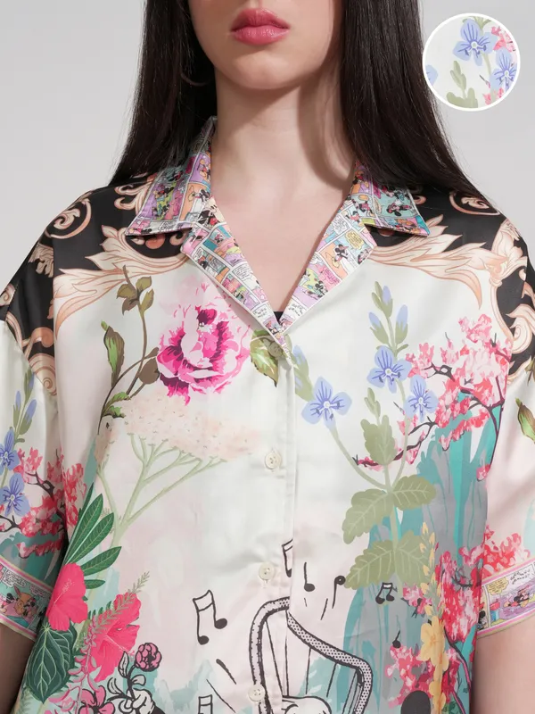 Disney By Tokyo Talkies Women White Mickey & Friends Printed Casual Shirt