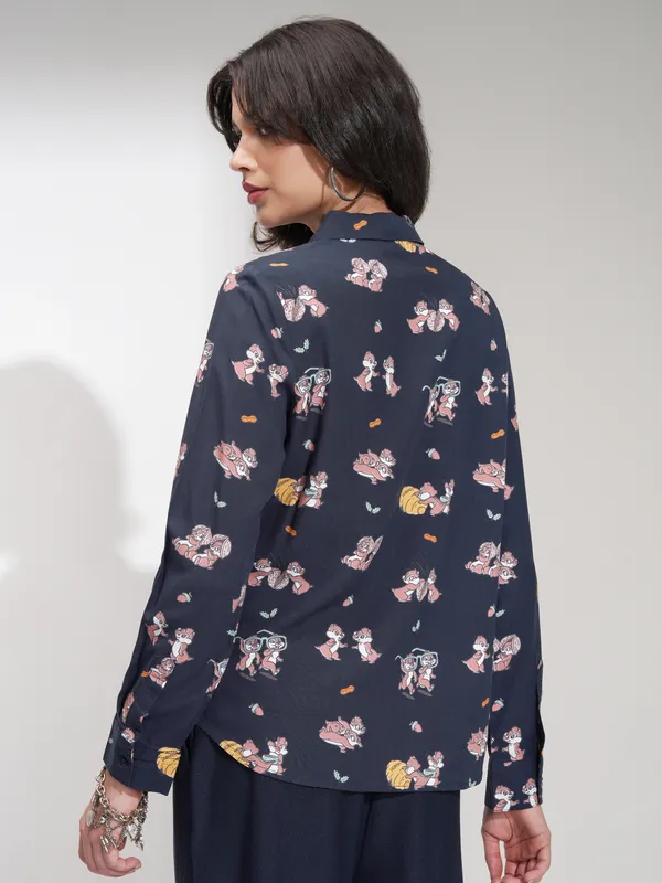 Disney By Tokyo Talkies Women Navy Blue Chip And Dale Printed Casual Shirt