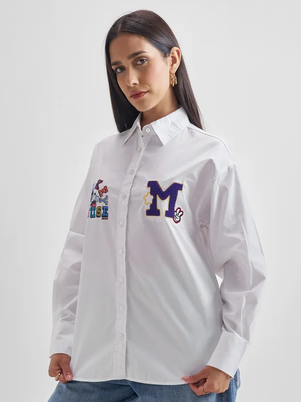 Disney By Tokyo Talkies Women White Mickey Mouse Printed Casual Shirt