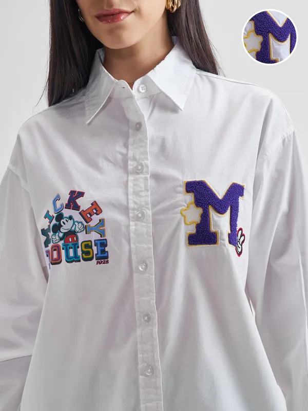 Disney By Tokyo Talkies Women White Mickey Mouse Printed Casual Shirt