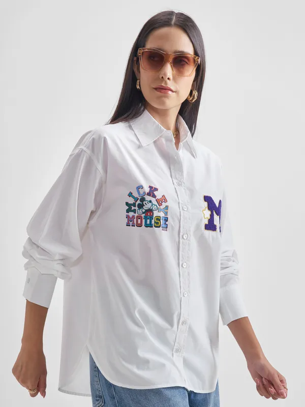 Disney By Tokyo Talkies Women White Mickey Mouse Printed Casual Shirt