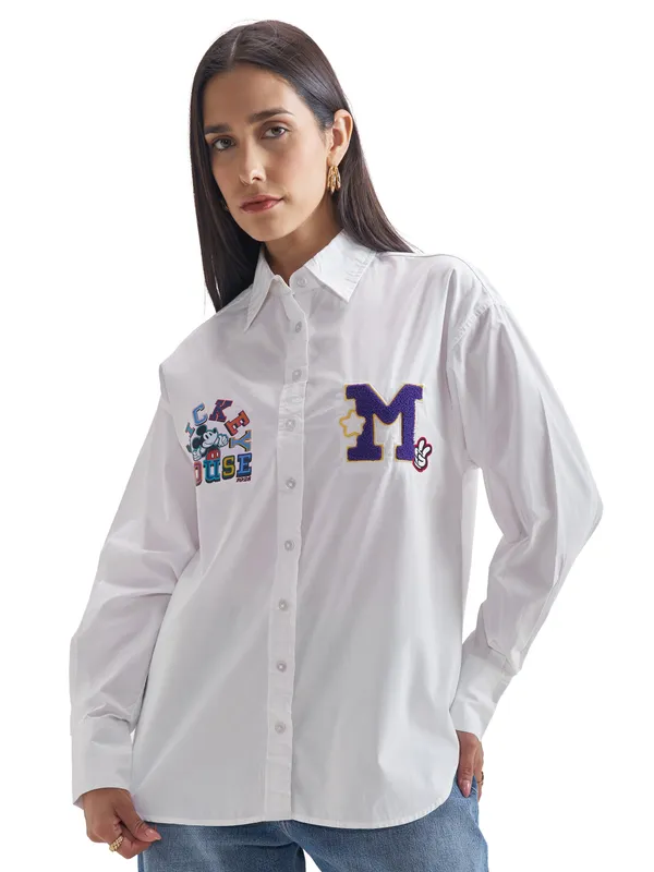 Disney By Tokyo Talkies Women White Mickey Mouse Printed Casual Shirt